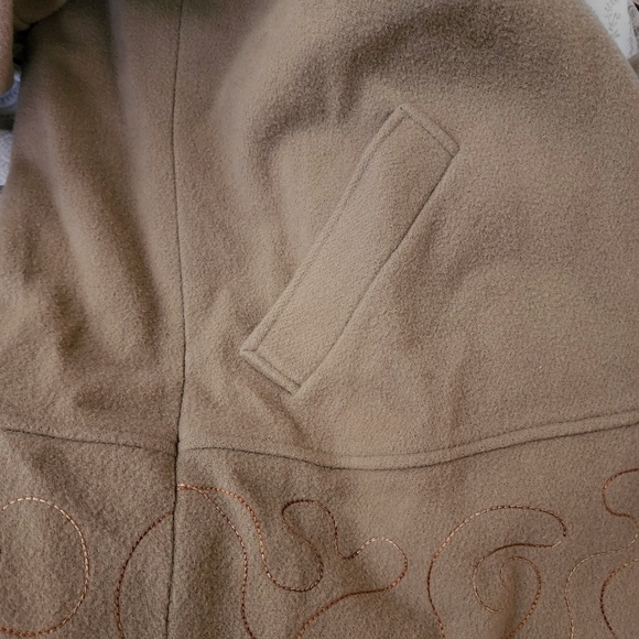 Vintage Albert Nipon Tan 100% Pure Virgin Wool Coat Women's 8 Collared Embroider - Picture 7 of 13